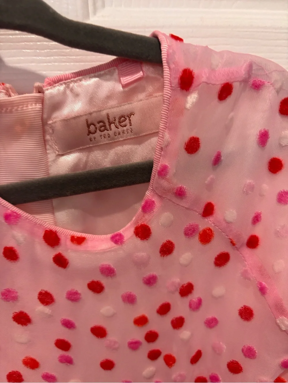 Baker by Ted Baker Pink Tulle Dress with Red and Hot Pink Dots